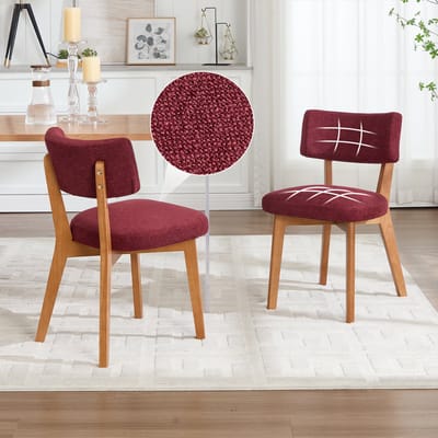 MODENUIT Eetkamerstoel - Set van 2 - Gestoffeerde Zitting met Rugleuning - Voor Eetkamer en Kantoor - Hout Wijnrood