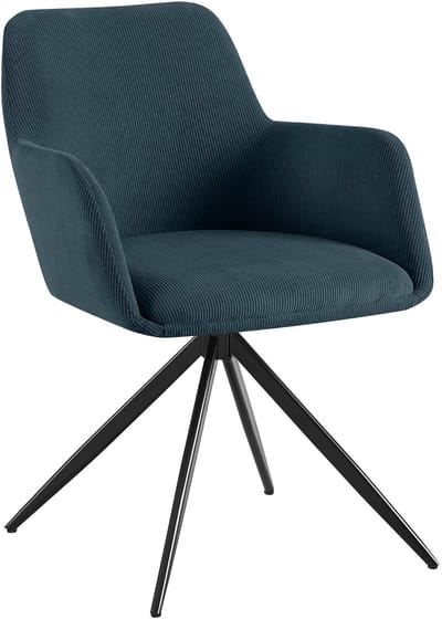 CLP Olema Eetkamerstoel - draaibaar - met armleuning - metalen frame - corduroy - ribstof - Ribstof/blauw