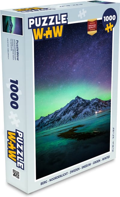 Puzzel Berg - Noorderlicht - Zweden - Sneeuw - Groen - Winter - Legpuzzel - Puzzel 1000 stukjes volwassenen