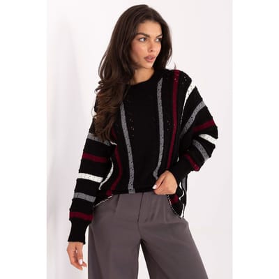 Striped Ajour Sweater - Zwart / One Size