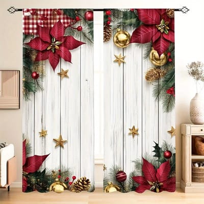 2-delige Set Kerst Sneeuwpop Gordijnen Tunnelzakontwerp Digitaal Print Polyester Draperieën voor Woonkamer Keuken Slaapkamer Raam 100W130H(CM)40x51in&Grommet Top brown