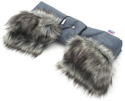 New Baby kinderwagen handenmof met bont blauw - Wantenmof