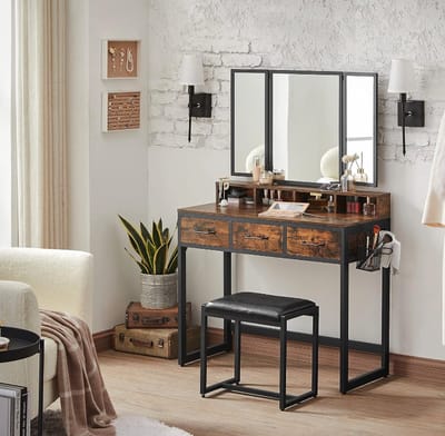 MIRA Home - Industriële Kaptafel met Spiegel - Modern Ontwerp - Cadeau - Ruimtebesparend - 90x40x141 cm