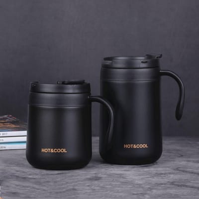Nouvelle Tasse Thermos en Acier Inoxydable avec Poignée Tasse à Thé de Bureau Portable Tasse à Café pour Couple 500ml