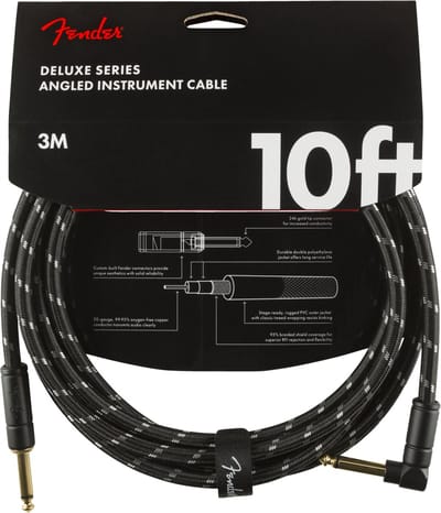 Fender Gitaarkabel Deluxe Series Black Tweed 3 Meter Recht/Haakse Pluggen 0990820090