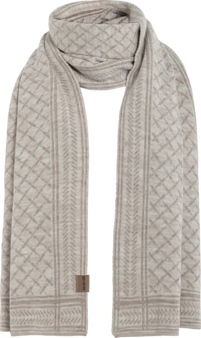Knit Factory Dusk Gebreide Sjaal Unisex - Beige & grijs geruite rechte sjaal voor herfst en winter - Langwerpige sjaal - Wollen sjaal - Heren sjaal - Dames sjaal - Iced Clay/Beige - 200x35 cm