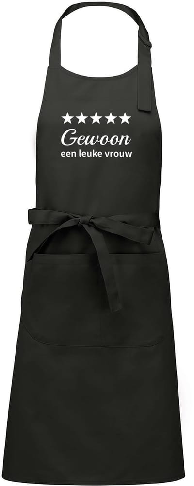 Luxe Keukenschort met Tekst “Gewoon een leuke vrouw” – Cadeau voor Koken & Barbecue – Verstelbaar, Met Voorvak - 76 x 90 cm - chique grijs