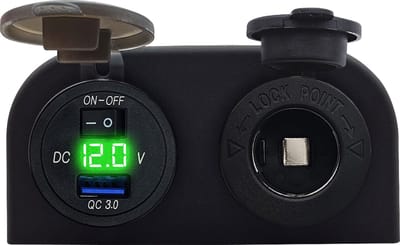 ProRide 12V USB Autolader Opbouw met Schakelaar/Voltmeter - 5V/2.4A - met 12/24V Sigaretten stopcontact - Groen