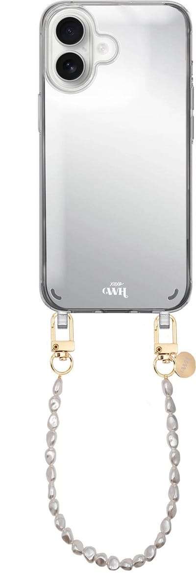 xoxo Wildhearts hoesje met spiegel geschikt voor iPhone 17 case - Pearlfection Mirror Case - Kort koord - Siliconen telefoonhoesje met spiegel - Schokbestendig - Parelketting
