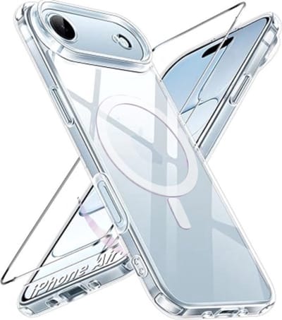 Magnetisch hoesje met screenprotector, geschikt voor iPhone Air Schokbestendige bumper, krasbestendig, transparante achterkant, complete bescherming