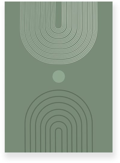 Poster 20x30 cm - Halve Bogen - Lijnen - Groen - Wit - Minimalistisch - Japandi - Muurdecoratie - Wanddecoratie