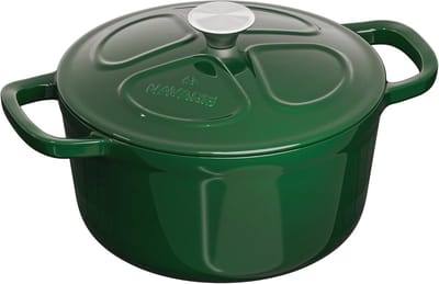 Gietijzeren Pan - Stoofpan met Deksel - Langzaam Garen - Geëmailleerde Binnenkant - 20 cm Diameter - Donkergroen