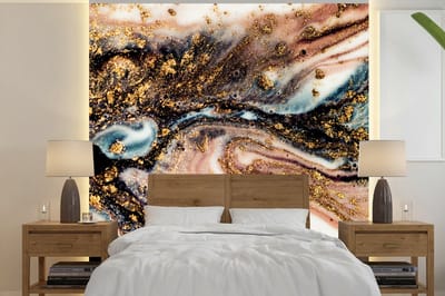 Behang - Fotobehang Marmerlook - Goud - Zwart - Glitter - Chic - Breedte 240 cm x hoogte 240 cm