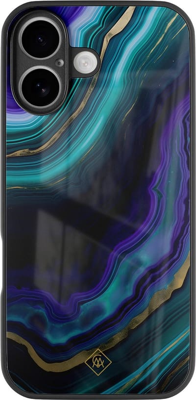 Casimoda® hoesje - Geschikt voor iPhone 16 - Smaragd Paars Groen - Luxe Hard Case Zwart - Backcover telefoonhoesje - Paars