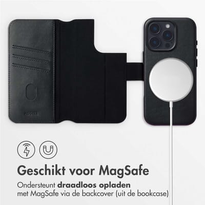 Accezz Hoesje - Geschikt voor Apple iPhone 16 Pro - Leather Bookcase 2-in-1 geschikt voor MagSafe - Black