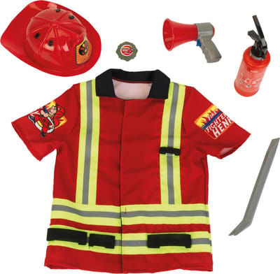 Klein Toys - brandweerkostuum - incl. megafoon, koevoet, badge en helm - lengte ca 53 cm - rood geel