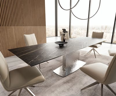 Eetkamertafel Edge keramiek Laminam®Noir Desir bruin 200-300x100 Wave RVS uitschuifbaar