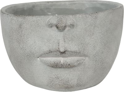 Bloempot voor Binnen – Grijs Gezicht – Rustieke Pot – 24x23x15 cm – Gezichtmotief
