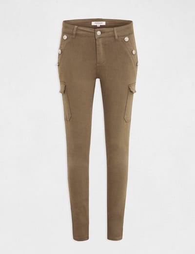 Morgan - Skinny cargo trousers with buttons raw denim 232-Pema2 Kaki - Maat : 34