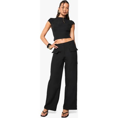 boohoo Dames Pocket Detail Wide Leg Trouser | Zwart | Maat: 36
