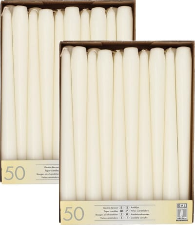 Conpax Candles Dinerkaarsen/kandelaar kaarsen Mega Pack - 100x stuks - wit - 25 cm - Tafelkaarsen
