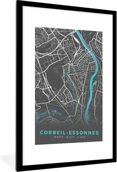 Fotolijst incl. Poster - Corbeil-Essonnes - Frankrijk - Stadskaart - Kaart - Plattegrond - 60x90 cm - Posterlijst