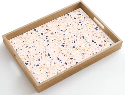Dienblad hout 50x35 cm - Schootdienblad - Terrazzo - Patroon - Kleurrijk - Indigo - Borrelplank rechthoek - Plateau dienbladen