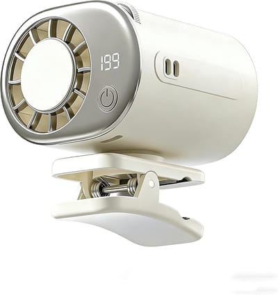 Ventilator met klem-Tafelventilator-tafelventilator draadloos-199 windkracht - 360° draaibaar - 2000 mAh batterij - geschikt voor kinderwagen, fiets, paraplu, bureau, buitenreisventilator - wit