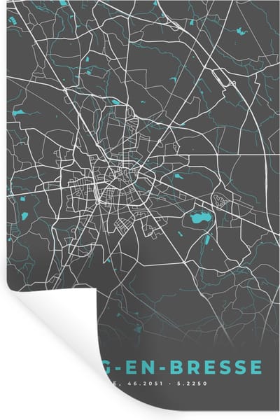 Muurstickers - Sticker Folie - Bourg-en-Bresse - Plattegrond - Stadskaart - Kaart - Frankrijk - 20x30 cm - Plakfolie - Muurstickers Kinderkamer - Zelfklevend Behang - Zelfklevend behangpapier - Stickerfolie