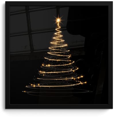 Poster in lijst - Fotolijst 40x40 cm - Posters - Magisch - Kerstboom - Lichtspiralen - Zwart - Posterlijst zwart - Decoratie - Wanddecoratie woonkamer - Muurdecoratie slaapkamer - Kerstversiering - Kerstdecoratie voor binnen - Kerstmis