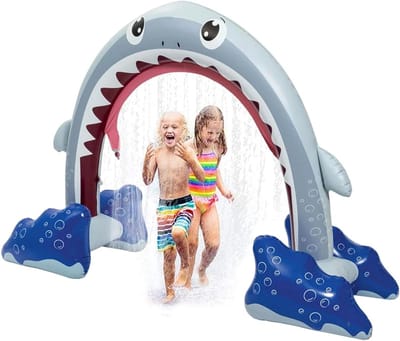 Opblaasbare waterspeelboog - Haai sproeier - Zomerpret buiten - Extra groot formaat - 250 cm breed - Blauw