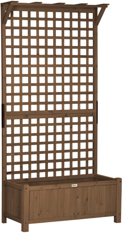 Plantenbak met klimrek - Weerbestendig - Bloembak - Met trellis - Buiten - Hout - Plantenrek - Rechthoekig - Koffie
