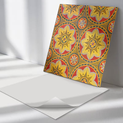 Wallfluent Vinyl Tegels - Patroon met Bloemmotieven Zelfklevende Vinyl Tegels - 30 cm x 30 cm - Geel Vinyl Tegels - Verpakking van 9 stuks - Vierkant PVC Tegels - Texturen Plaktegels - Vloer Tegels PVC - Plaktegels Keuken en Badkamer
