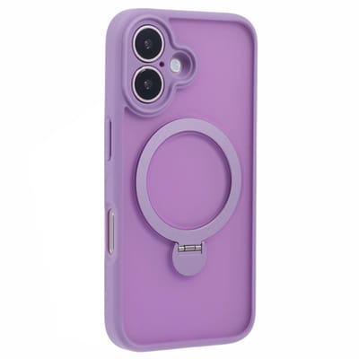 Coverup Hoesje - Geschikt voor iPhone 16 Hoesje - Coverup Transparante Siliconen Back Cover met 360° MagSafe Compatible Ring Kickstand - Paars
