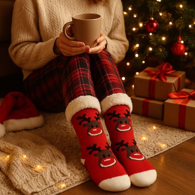 Huissokken Dames met Rendier - Kerstsokken - Warme Slofsokken voor Dames met Antislip - Roze - maat 36/43 - 3BMT®