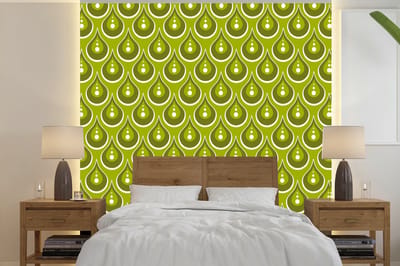 Behang - Fotobehang Patronen - Retro - Regen - Druppel - Groen - Breedte 240 cm x hoogte 240 cm