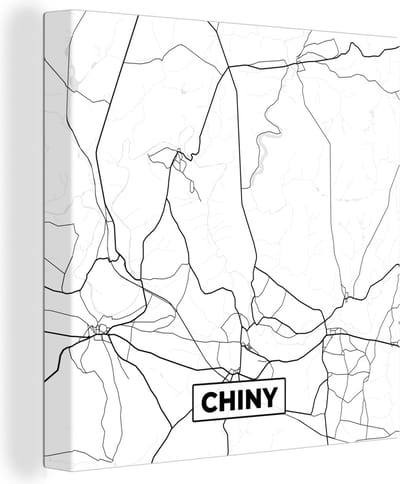 Canvas Schilderij België – Chiny – Stadskaart – Kaart – Zwart Wit – Plattegrond - 20x20 cm - Wanddecoratie