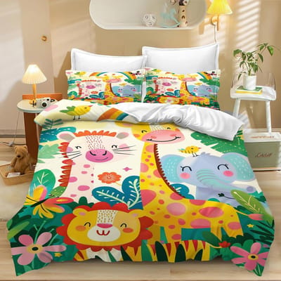 Giraffe Eenpersoons Dekbedovertrek, Grasland Wild Dier Geel Beddengoed Set Voor Kinderen Volwassenen Set Zacht Met Rits 2 Delig Giraffe Cadeaus 100x135cm 2pcs