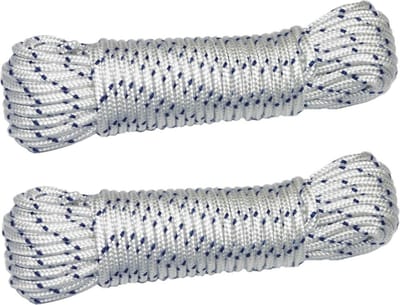 AMIG paracord touw - 2x - 10 meter - D4mm - 400kg - nylon/polyester - wit/blauw