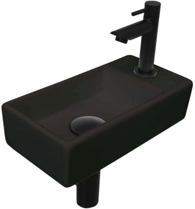 INK - Fonteinpack Porselein Rechts incl. Fonteinkraan - Design Sifon - Design Plug en Montageset - 360x180x90 Mm - Mat Zwart/mat Zwart