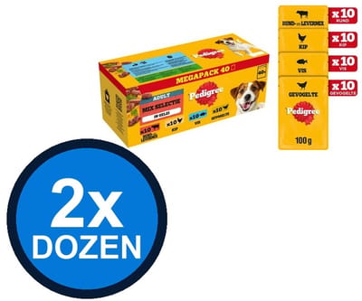 2x Pedigree - Pouch Adult Gelei Mix Sel Multipack (40x100g) - Hondenvoer Natvoer - 4 kg