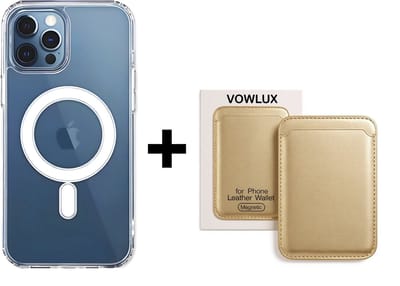 VOWLUX Compatible MagSafe Hoesje voor iPhone 16 Pro Transparant – Inclusief Gouden Wallet Pasjeshouder – 24 Magneten – Kunstleer – 3 Kaarten – Shockproof Case