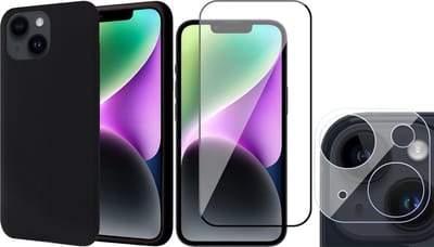 Hoesje geschikt voor iPhone 14 - Screenprotector FullGuard & Camera Lens Screen Protector - Back Cover Case SoftTouch Zwart