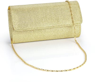 Dames Clutch met Schouderketting – Glitter Avondtas / Feesttas voor Bruiloft, Gala, Cocktail & Uitgaan – Goudkleurig