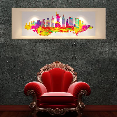 Sticker met 3D-effect, New York, meerkleurig ontwerp, 30 x 90 cm
