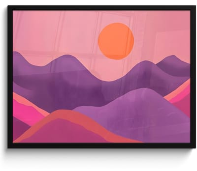 Poster in lijst - Fotolijst 70x50 cm - Posters - Zon - Heuvels - Paars - Abstract - Posterlijst zwart - Decoratie - Wanddecoratie woonkamer - Muurdecoratie slaapkamer
