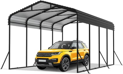 NAIZY Carport Auto Metaal 370x600 cm Dakbedekking Auto Dak Garage met Schuin Dak Gemaakt van Trapeziumplaat Stabiele Auto Overkapping Auto Garage Zonwering & Weerbestendig