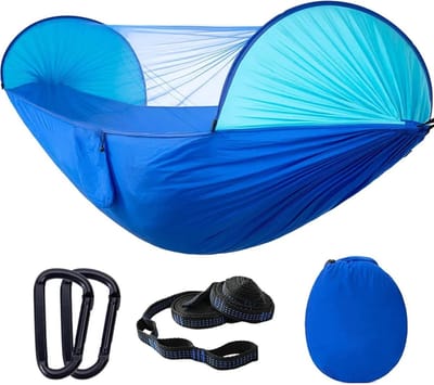 Hangmat met Klamboe - Kampeerhangmat Reishangmat - Ontspannen Buiten - Dubbele Stiksels - 290x140cm - Blauw