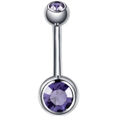 Aramat Jewels | Navelpiercings | Sprankelende Zirkonia Navelpiercing - Chirurgisch Staal | Paars | |10mm | Staal | Volwassenen | Verkleurd niet