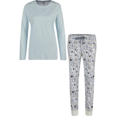By Louise Dames Pyjama Set Jersey Katoen Gebloemd Lichtblauw - Maat XL